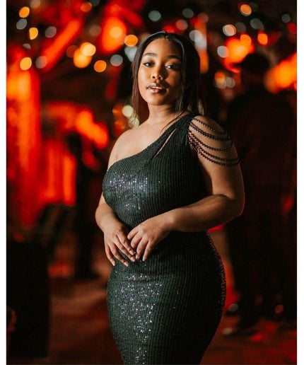 One Shoulder Beads Floor-Length Dress