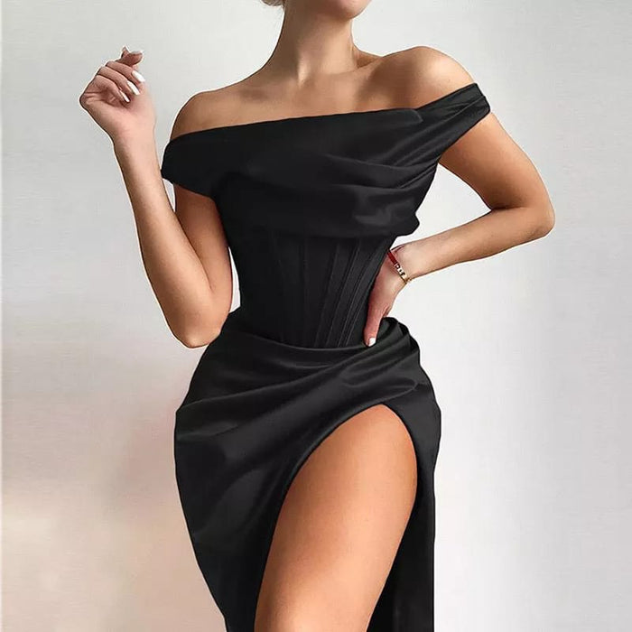 Sexy One Shoulder Draped Knee-Length Dress