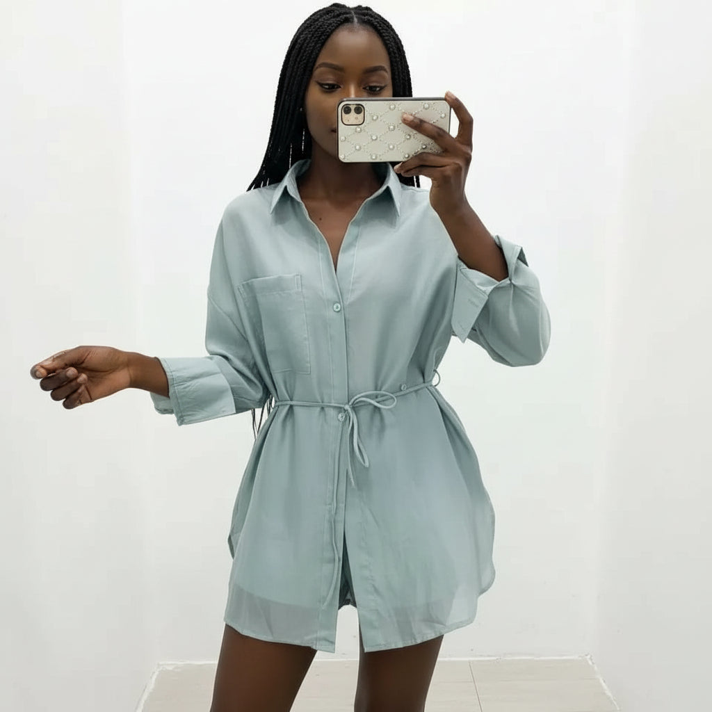 Lace-Up Shirt With High Waist Casual Shorts Outfit Set
