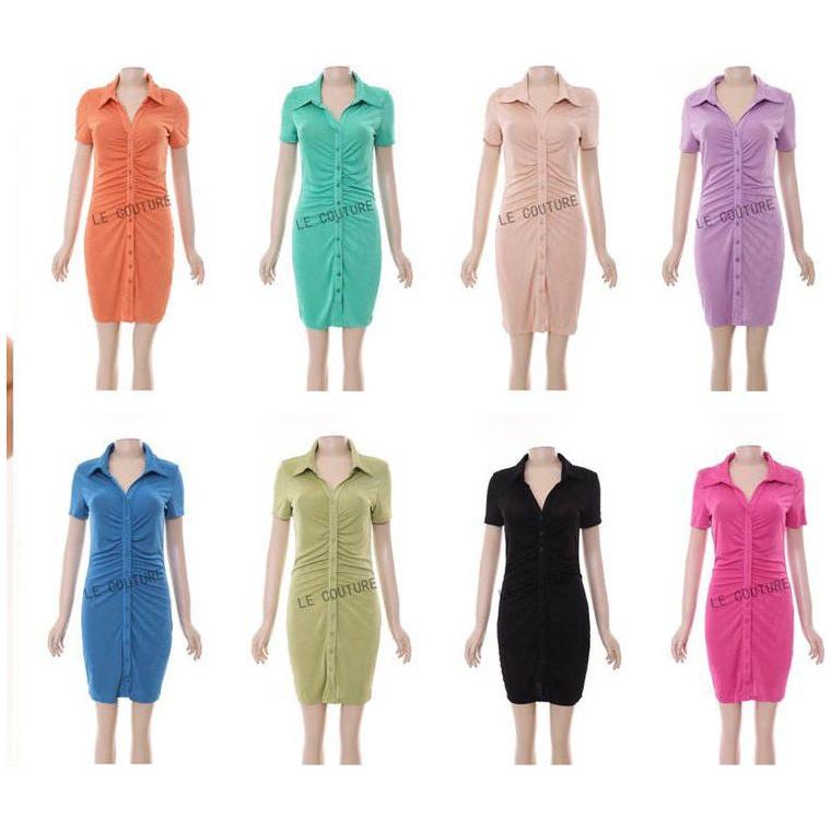 Single-Breasted Short Sleeve Dress