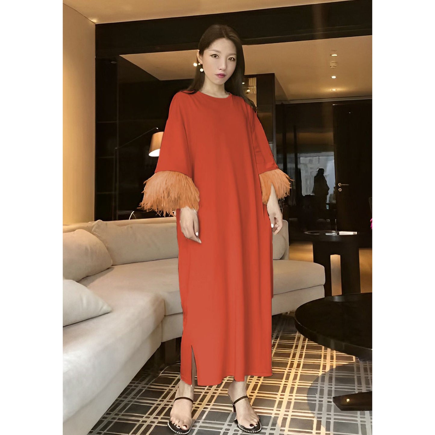 Vintage Long Sleeve Solid Color Dress