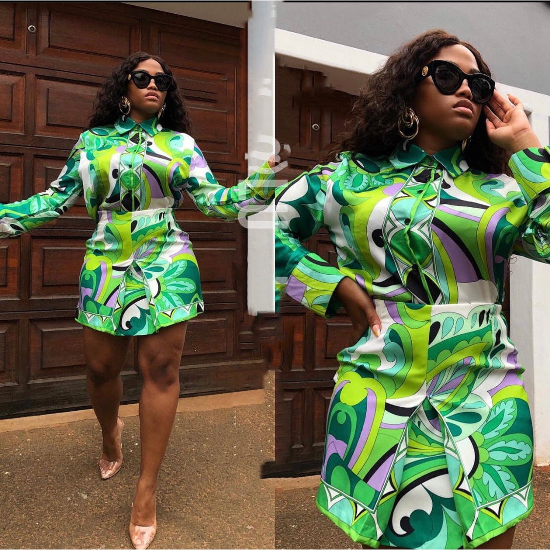 High Waisted Skirt Soft Button Shirt Suit