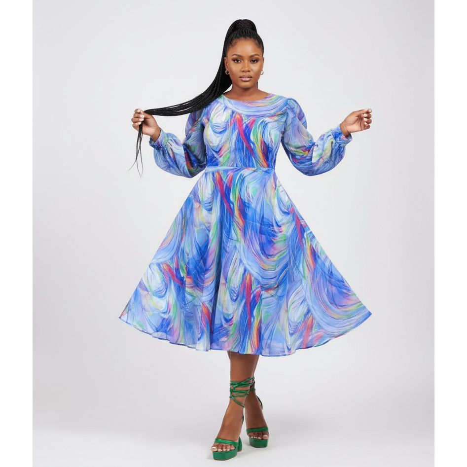Big Round Neck Elegant Bubble Maxi Dress