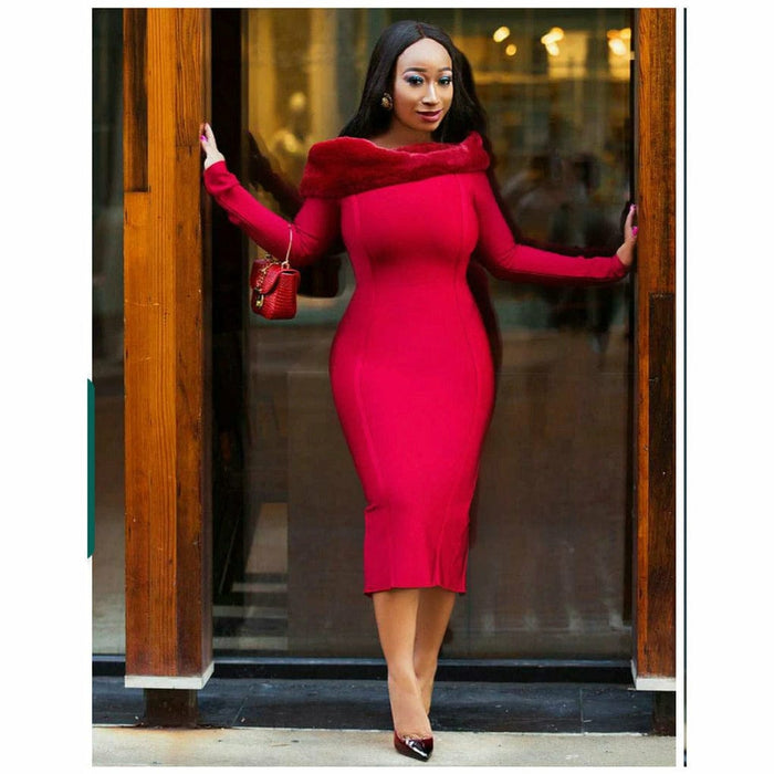 Off Shoulder Long Sleeve Sexy Bodycon Dress