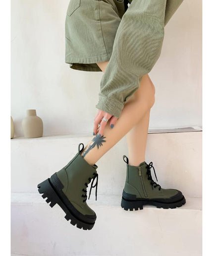 Lace-Up Zipper Leather Boots