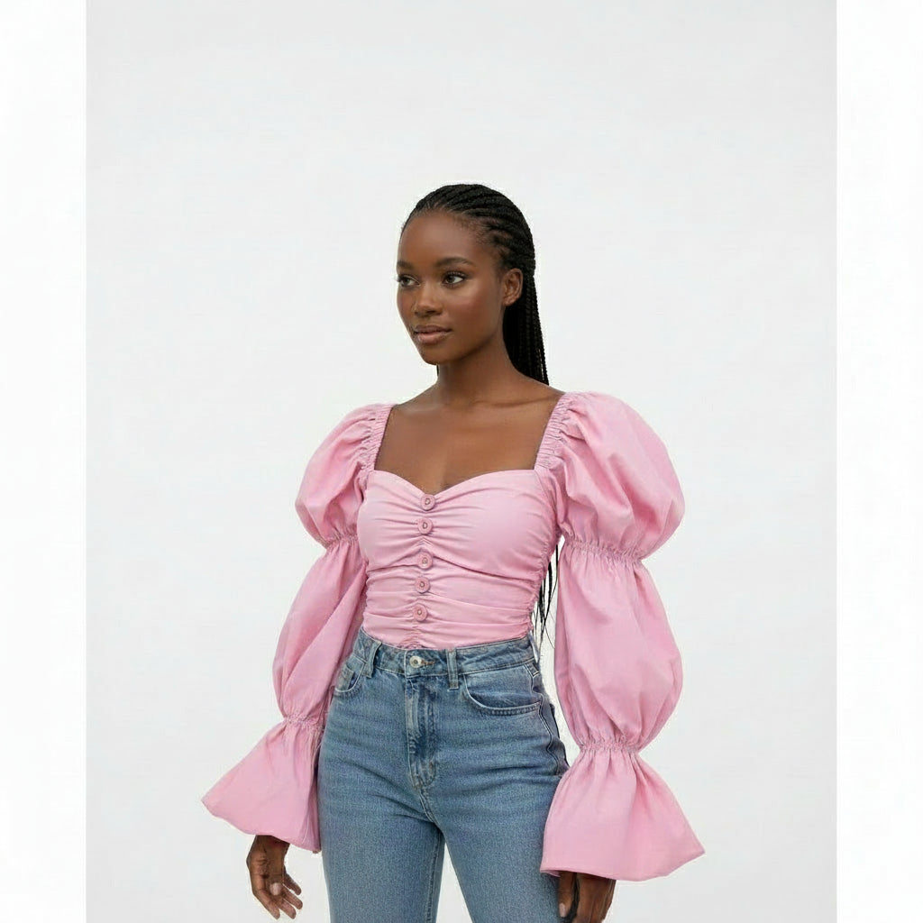 Long Sleeve Square Neck Crop Top