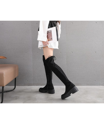 Solid color Lace-Up Boots