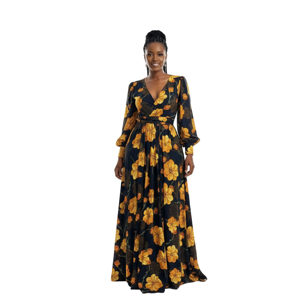 Floral V-Neck Flower Printed Dress