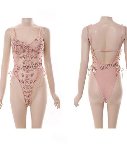 Sexy Sleeveless Lace Flower Printed Bodysuit