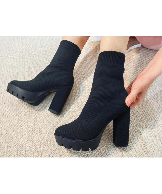 Stretchy Thick Heel Ankle Boots