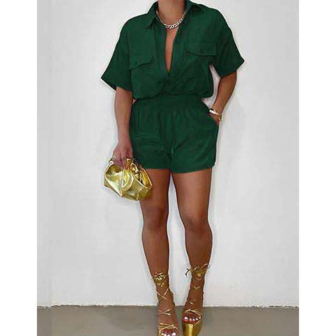 Solid Color Short Sleeve Top With Short Pants Set