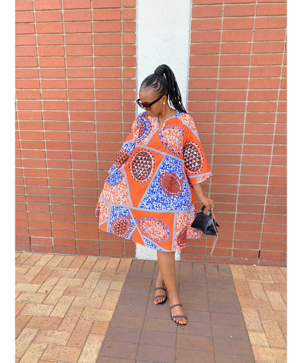 African Printed V-Neck Dress