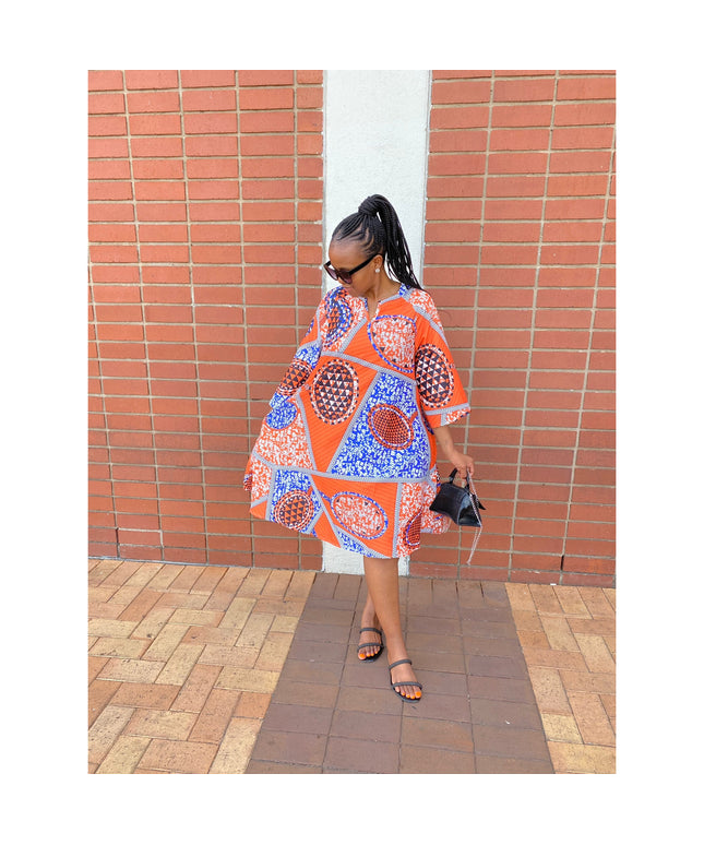 African Printed V-Neck Dress