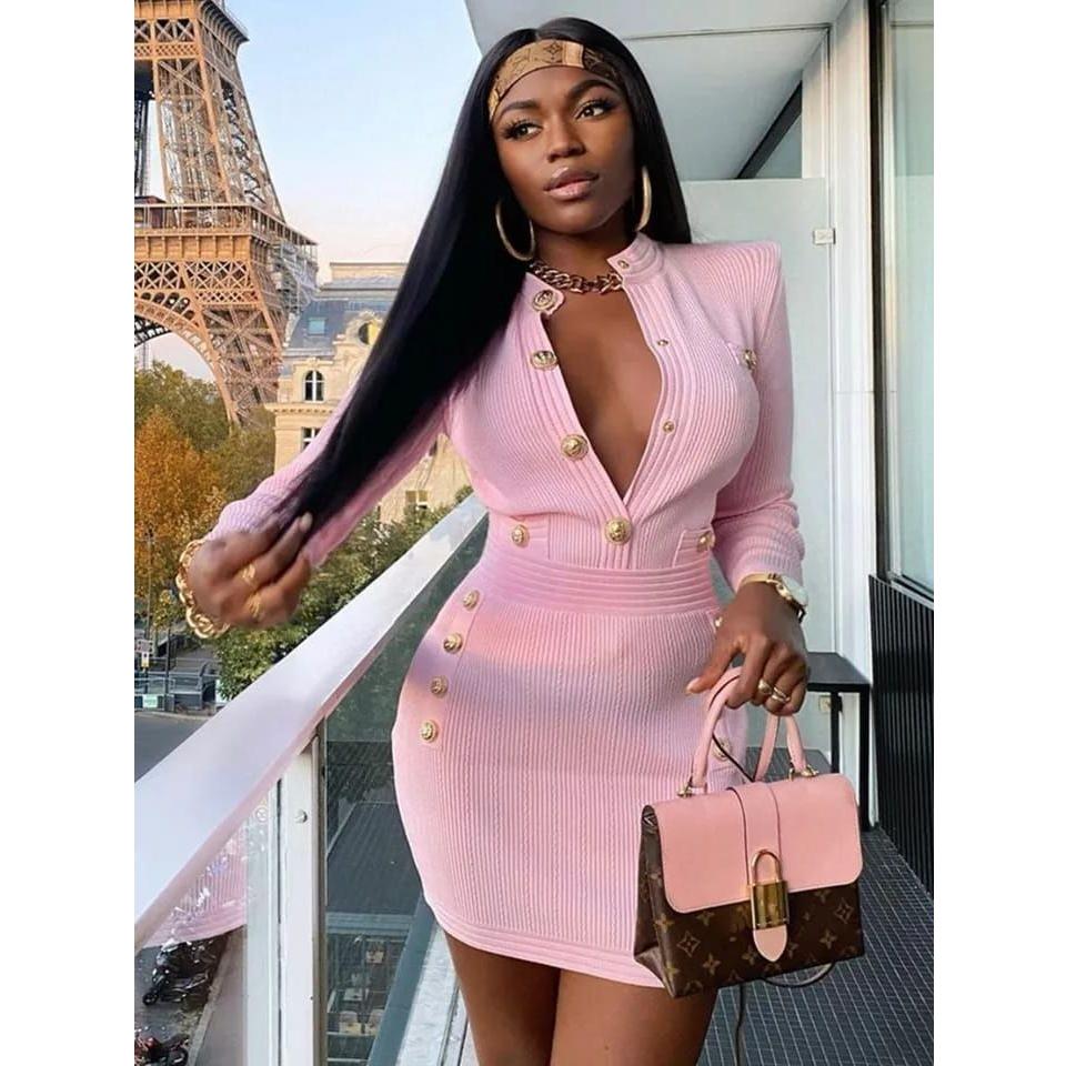 Button Bodycon Mini Dress