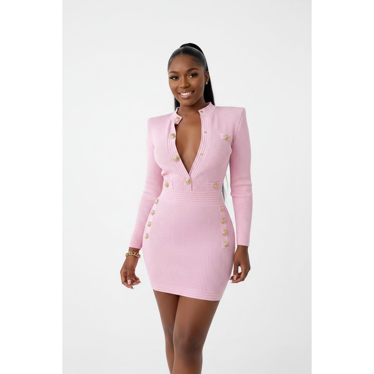 Button Bodycon Mini Dress