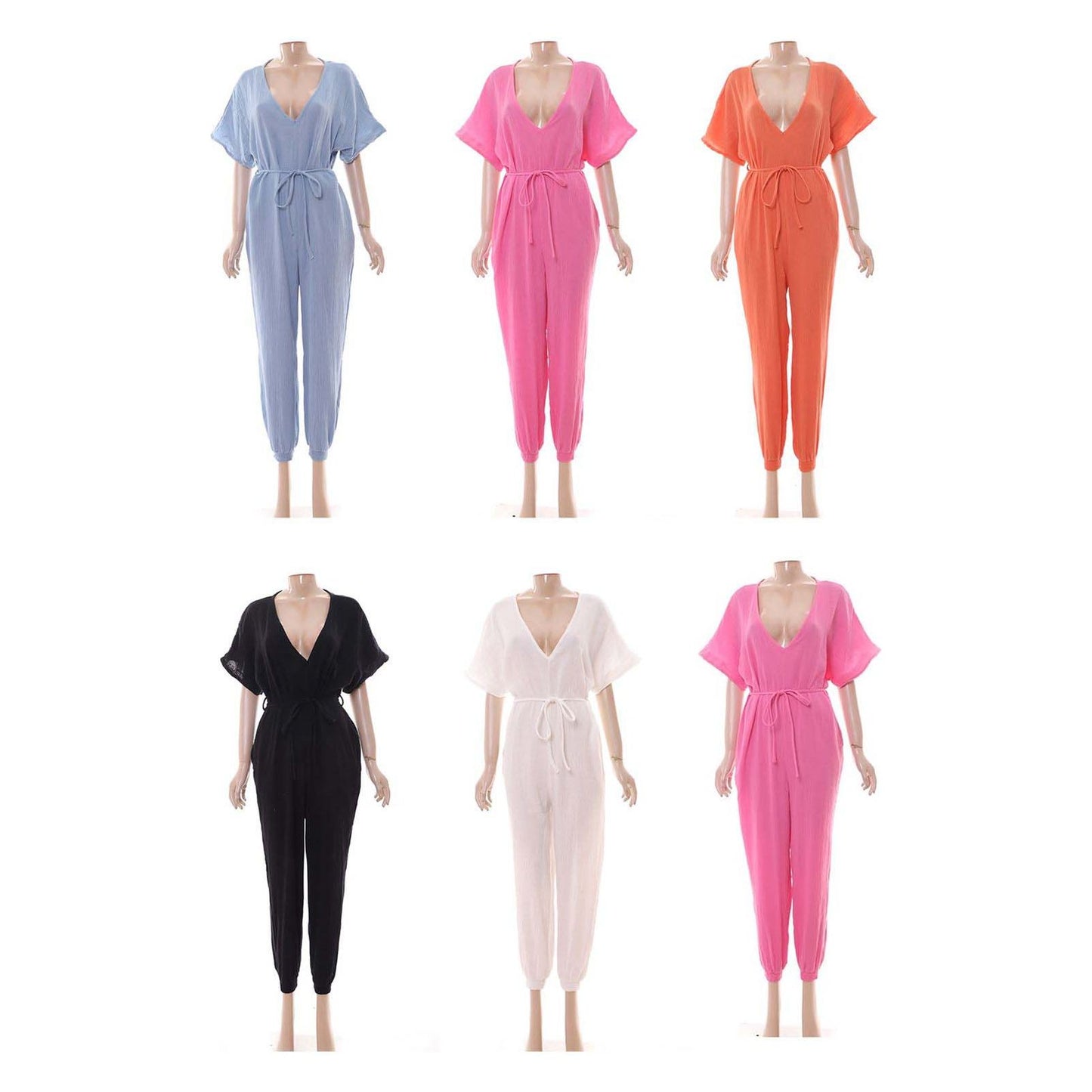 Solid Color High Waisted Short Sleeved Jumpsuit