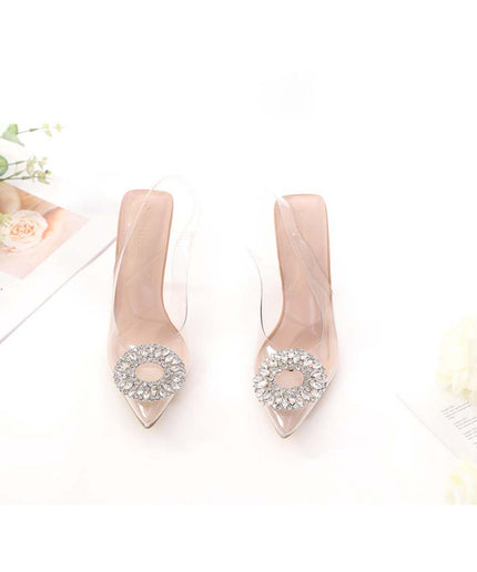 Pointed Toe Transparent Crystal Heel Sandals