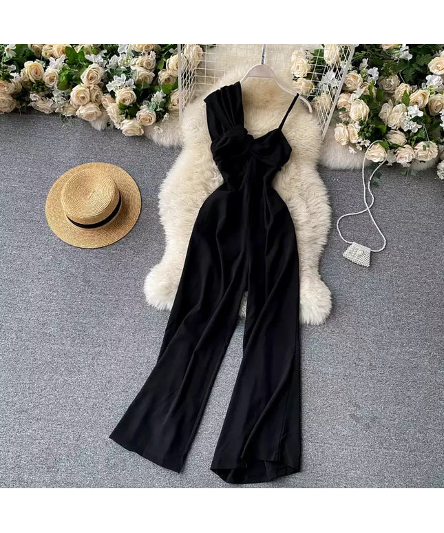 asymmetrical off-the-shoulder twisted jumpsuit