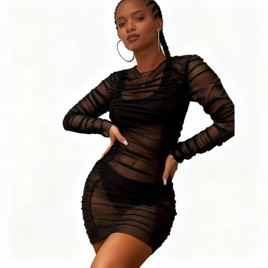 See Through Coverup and Bikini 3Pcs Set