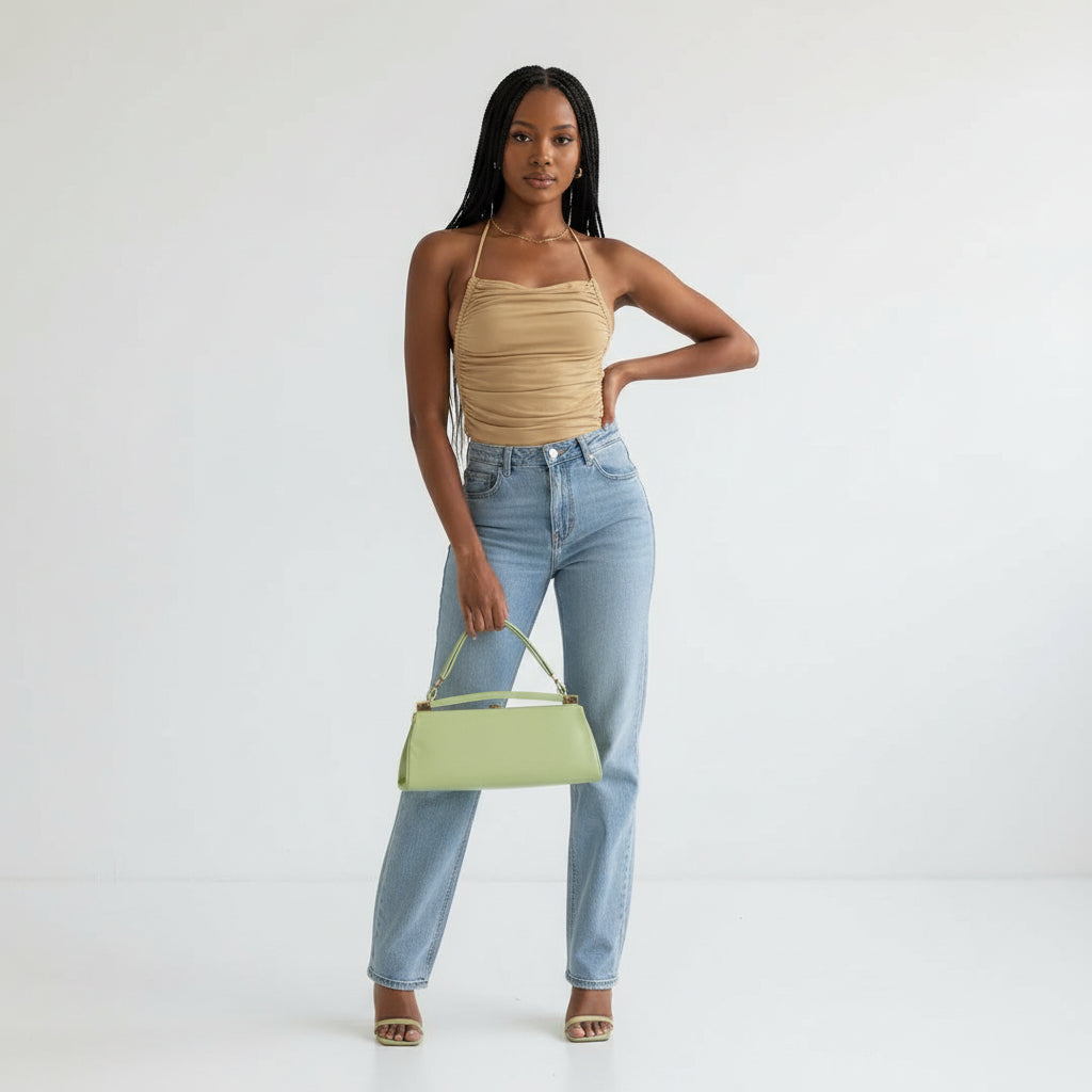Sleeveless Chic Mesh Ruched Halter Bodysuit