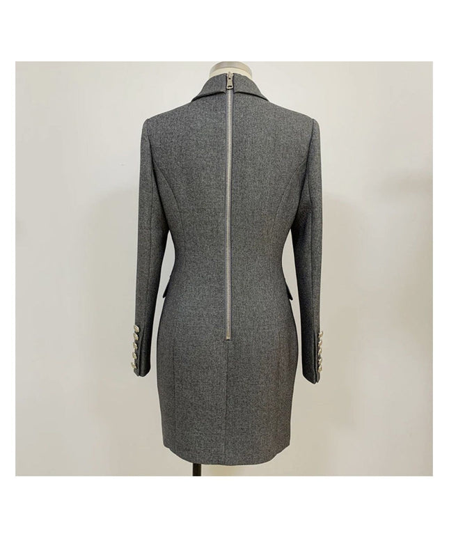 V-Neck Double Double Breasted Blazer Dress