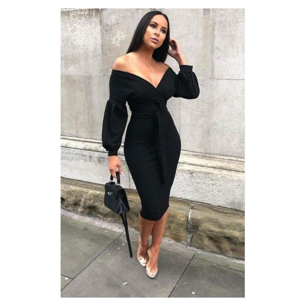 Deep V-Neck Cold Shoulder Bodycon Dress