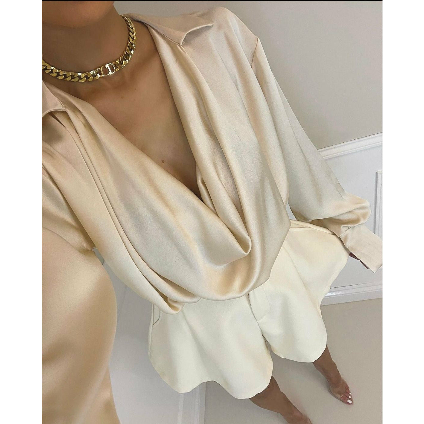V-Neck Long Sleeve Blouse