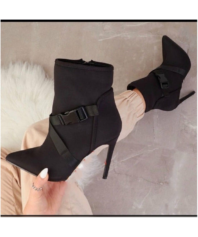 Pointed Toe Buckle Stiletto Heel Ankle Boots