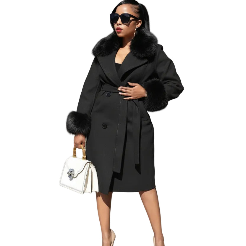 Fur Collar Woolen Long Overcoat