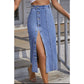 Single Button Split Denim Skirt