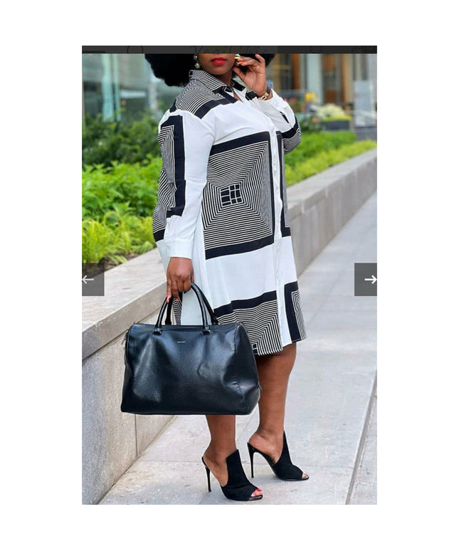 Square Abstract Print Plus-size Shirt Dress