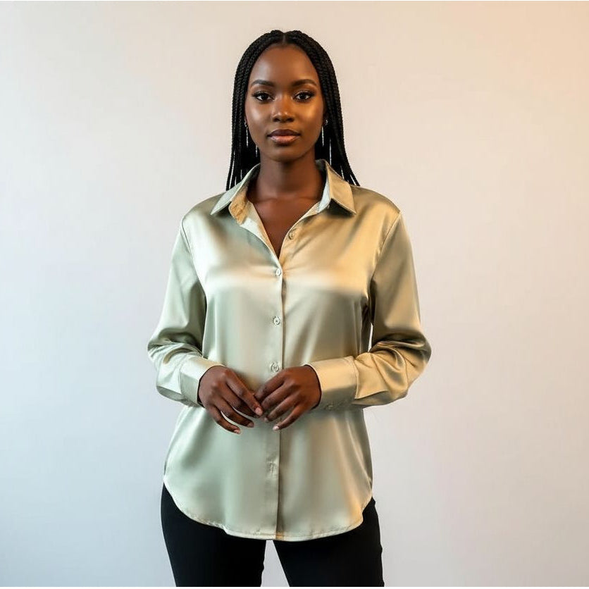 Silk Long-sleeve Vintage  Shirt Blouse