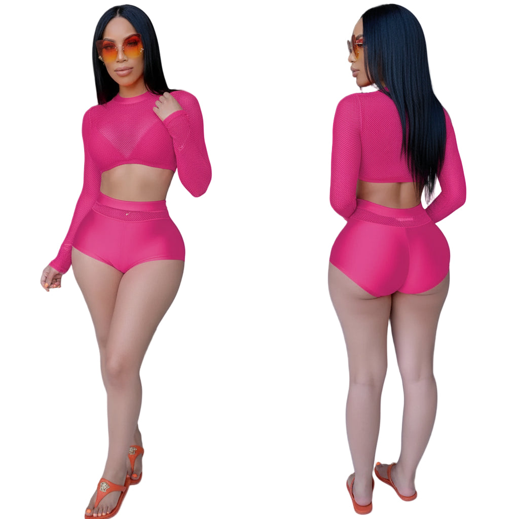 Mesh Crop Top and Shorts Bikini