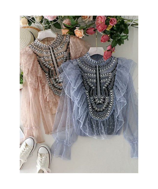 Chic Lace Patchwork Ruffles Blouse
