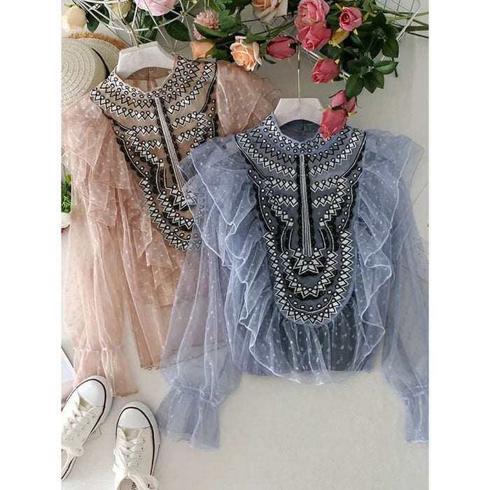 Chic Lace Patchwork Ruffles Blouse