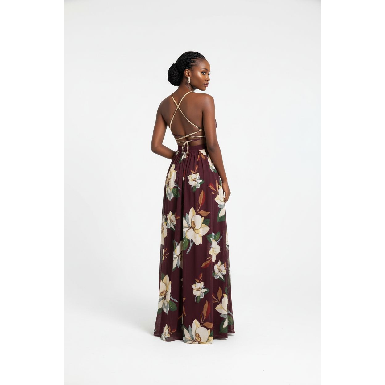 Deep V-Neck Backless Floral Maxi Dress