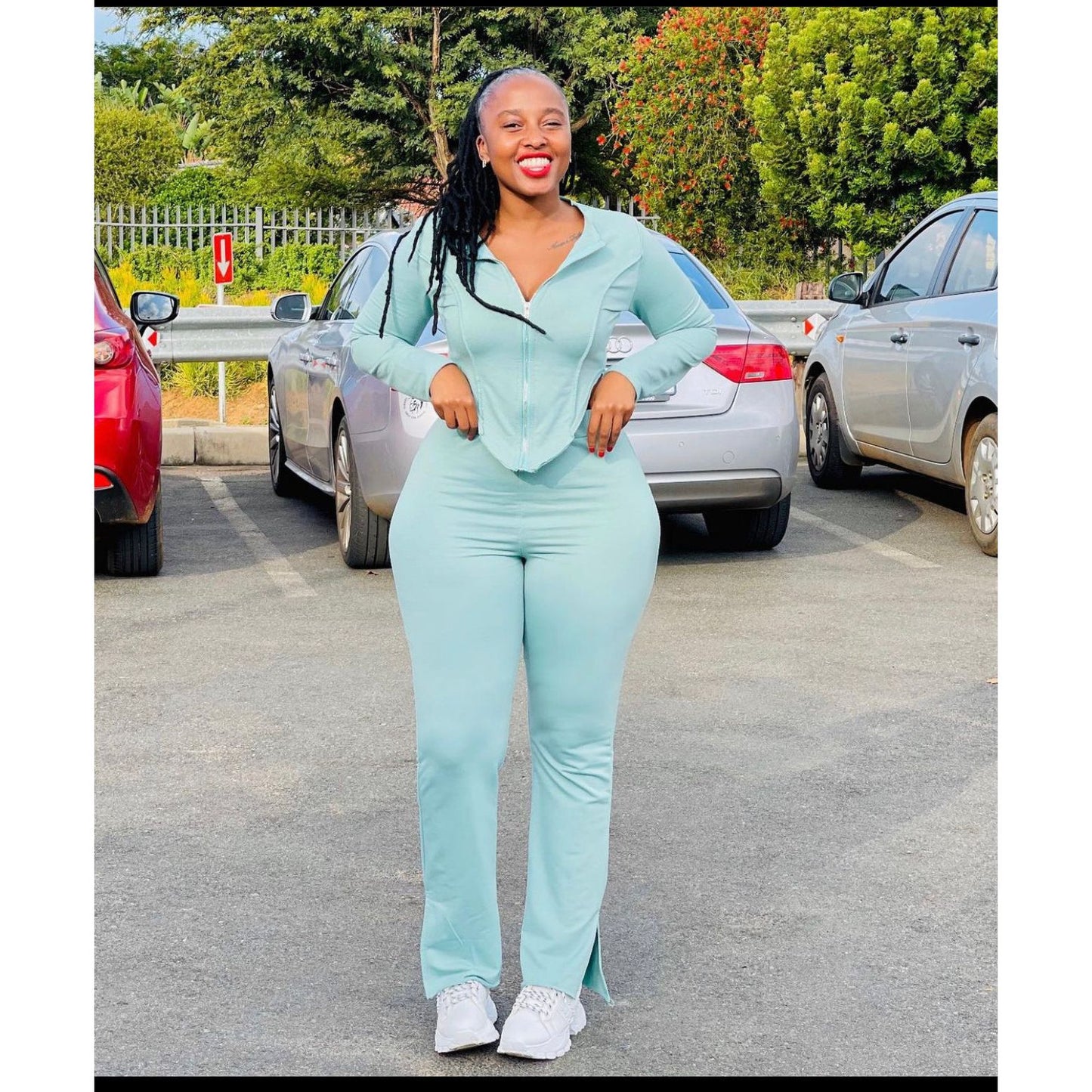 Cropped Zip Jacket + Boot-Cut Sweatpants Set.