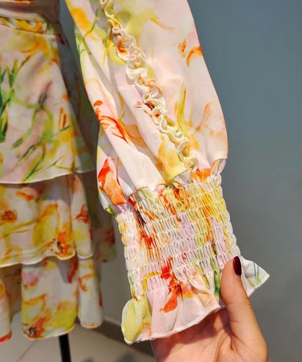V-Neck Layered Floral Mini Dress