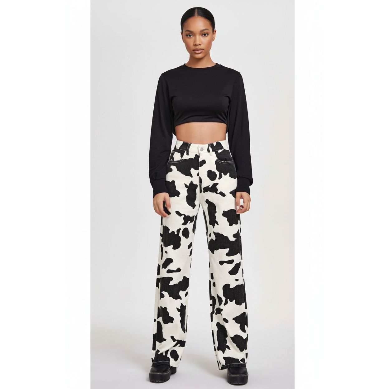 Cow Print wide Leg Jeans