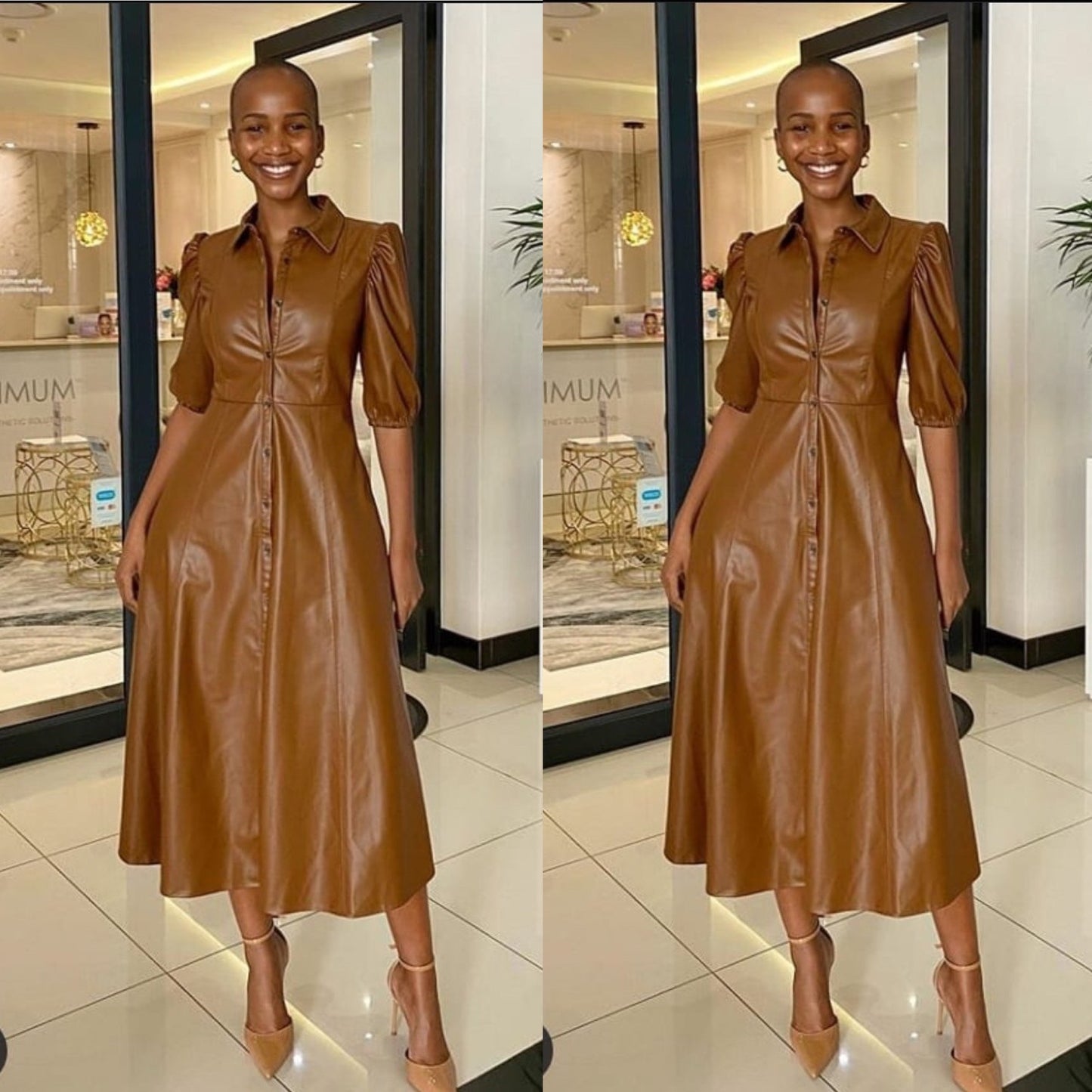 Button Up Faux Lather Vintage Dress