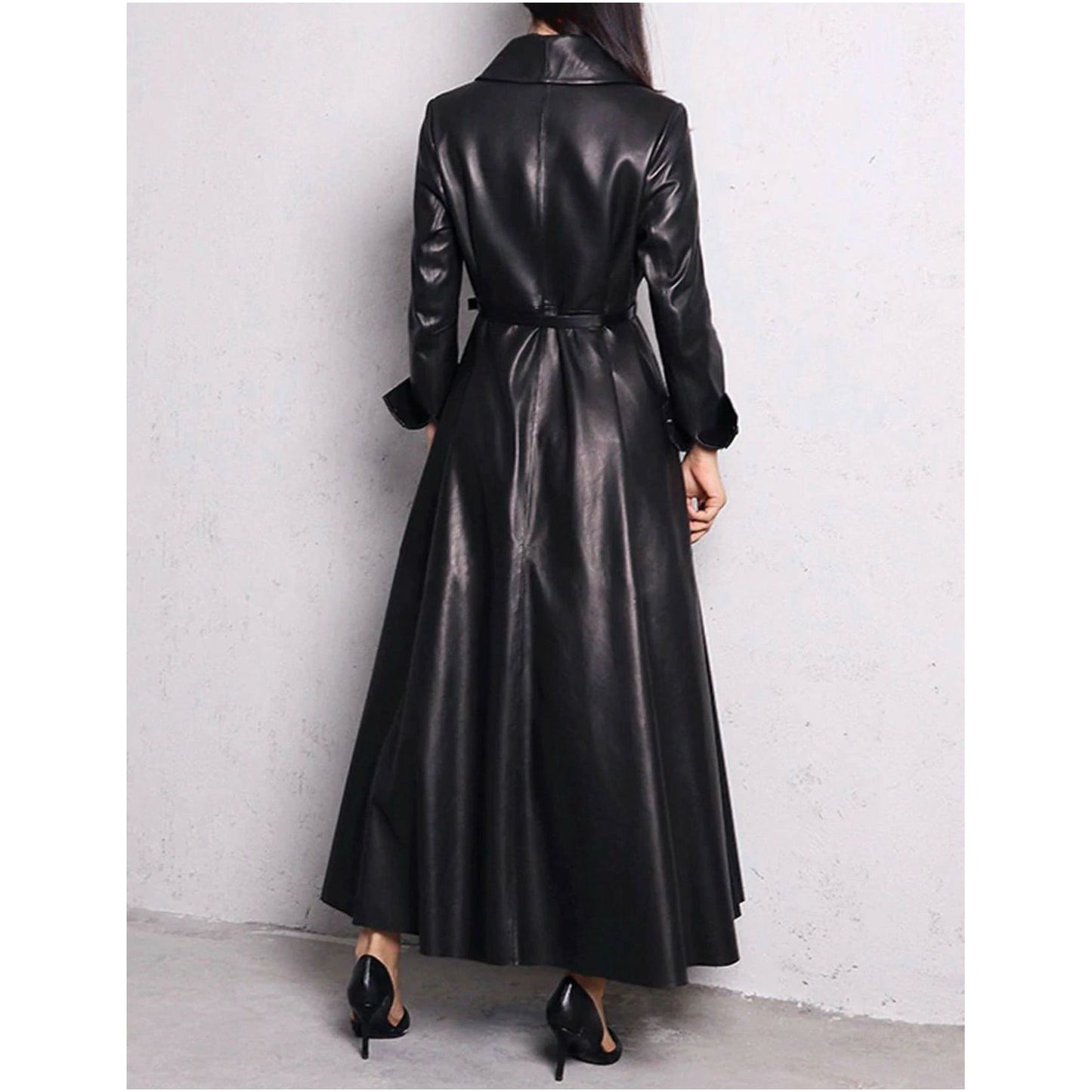 Maxi Pu Leather Tranche Coat