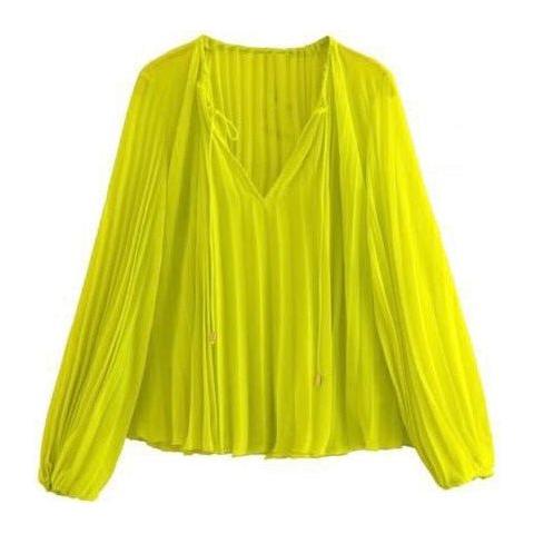 Pleated Long Sleeve Blouse