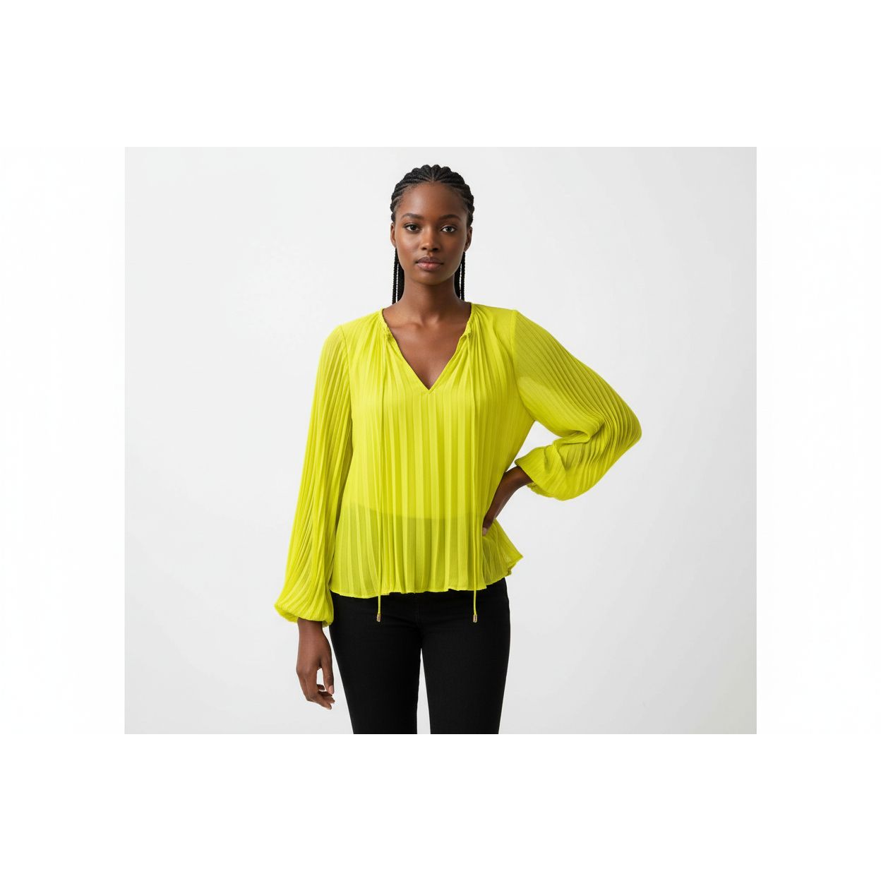 Pleated Long Sleeve Blouse