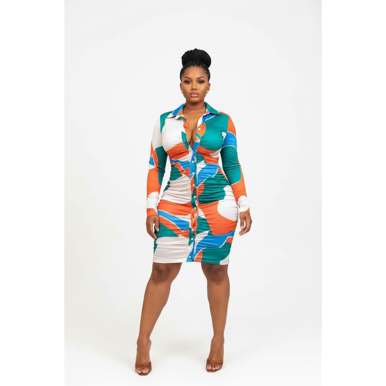 Sexy Print Fold Shirt Collar Sheath Dress