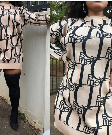 Print Sweater Mini Dress