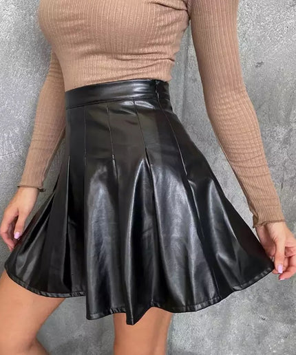 PU Pleated Short Mine Skirt