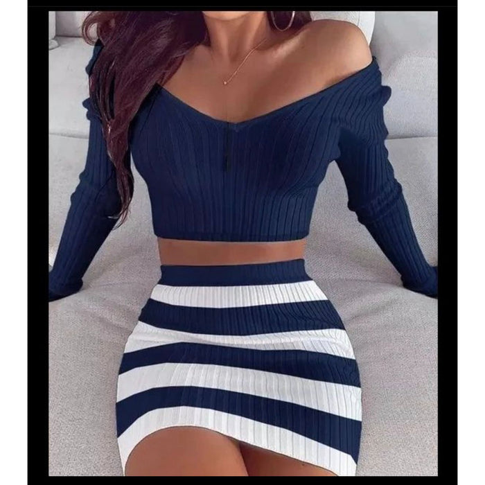 Knitted Cropped Top & Skirt Set