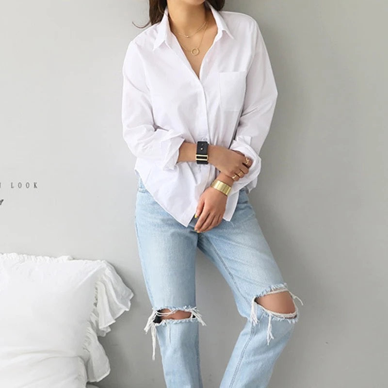 Long Sleeve Cotton White Shirt