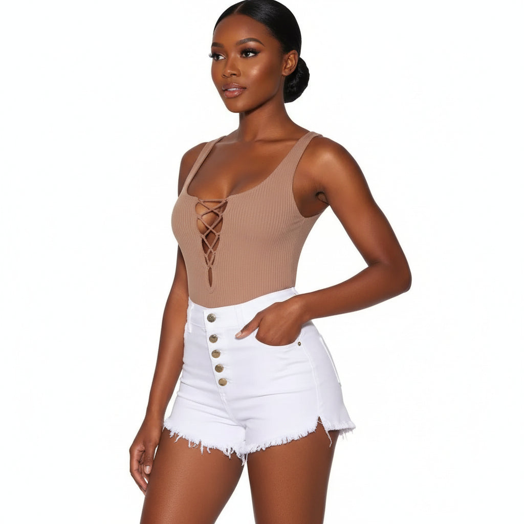 Casual High Waisted Short Ripped Jeans