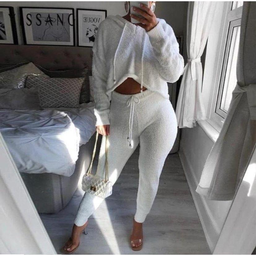 Fluffy Hooded Top & Trousers Twin Set